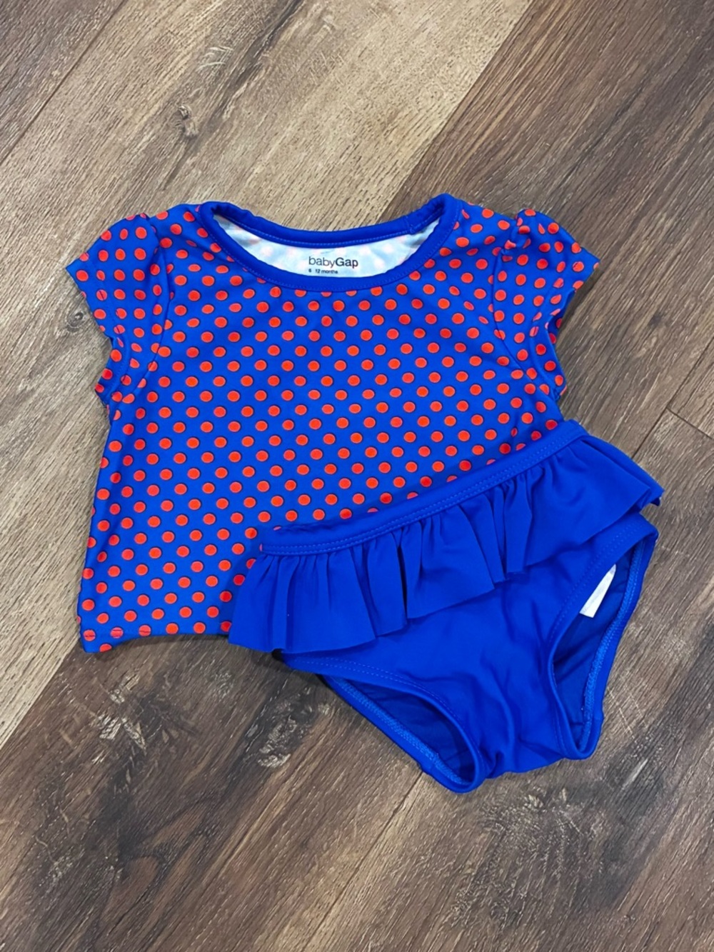 Baby Gap Blue Polkadot Two Piece Swimsuit Ruffles Swim Pool Summer Beach 6-12m